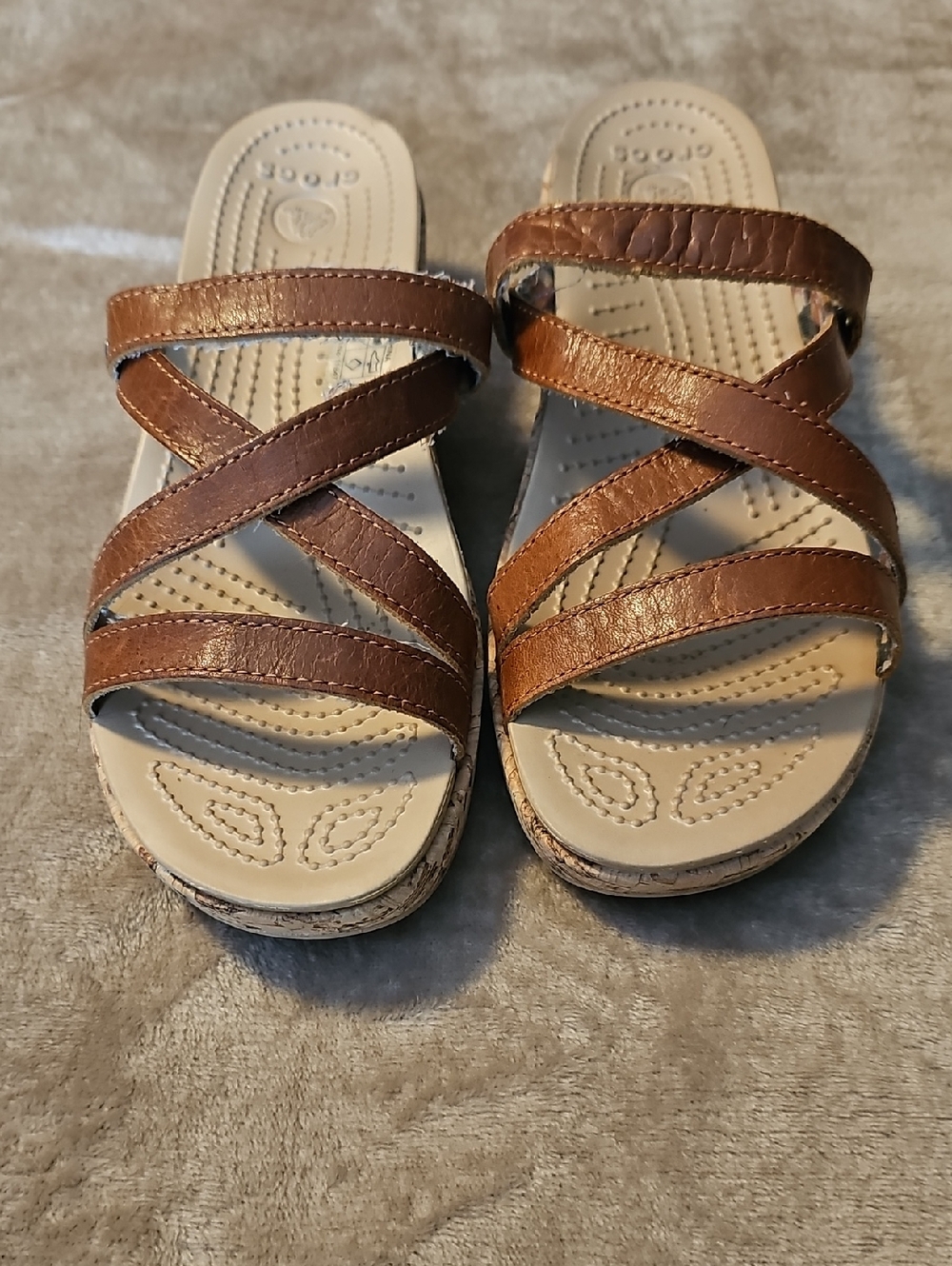 Crocs A-Leigh Leather Wedge Sandals | Size 9